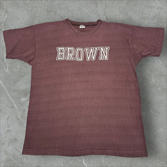 Rare True Vintage 70's Champion Brown University College PE Striped T-Shirt - XL - Picture 1 of 7